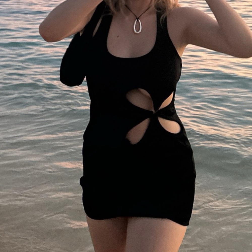 h:ours Black Cutout Mini Dress